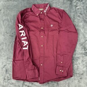 Ariat Shirt Boys 18 Red Button Up Logo Western Long Sleeve Cowboy Riding